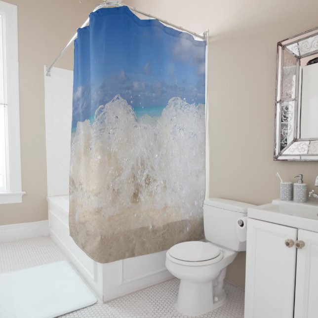 Caribbean Island Wave Love 2 Shower Curtain (In Situ)