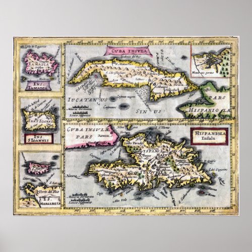Caribbean Islands _ 17th Century Map Poster
