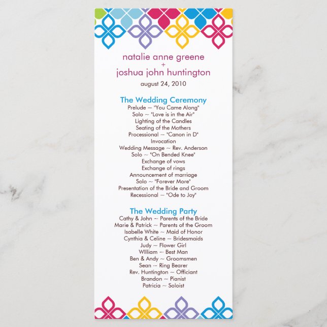 Caribbean Islands Wedding Program Photo Keepsake (Front)