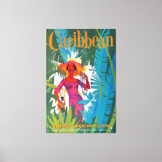 Caribbean Jungle Bright Vintage Travel Poster Canvas Print (Front)