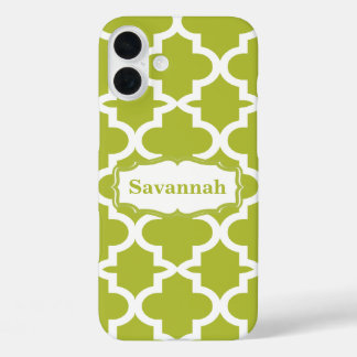 Caribbean Lime Green Moroccan Personalized iPhone 16 Plus Case