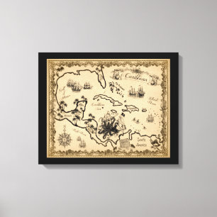 Caribbean Map with Kraken Canvas Print