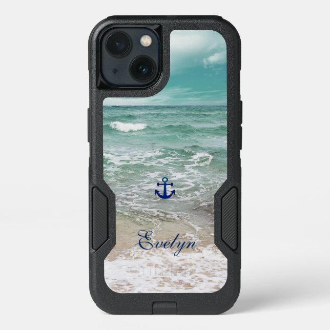 Caribbean Ocean Beach Anchor Monogram Otterbox iPhone Case (Back)