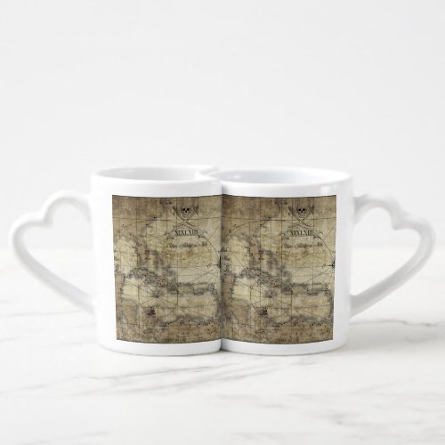 Caribbean _ old map coffee mug set
