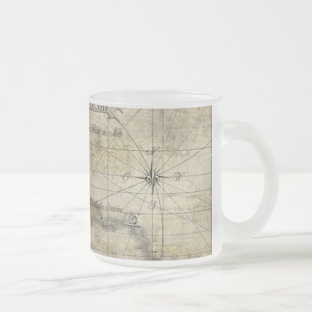 Caribbean - old map frosted glass coffee mug (Right)