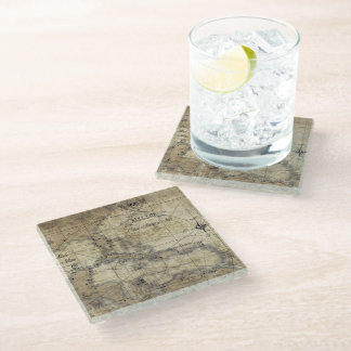 Caribbean - old map glass coaster