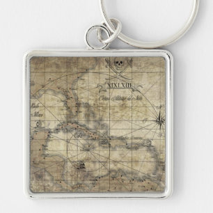 Caribbean - old map keychain