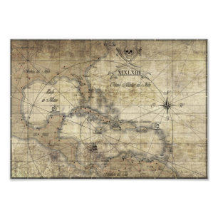 Caribbean - old map photo print