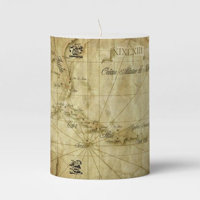 Caribbean - old map pillar candle (Front)