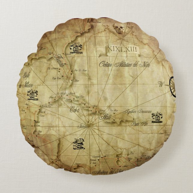 Caribbean - old map round pillow (Front)