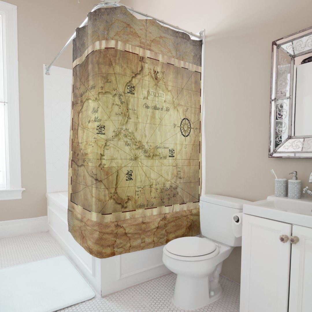 Caribbean old map... shower curtain Zazzle