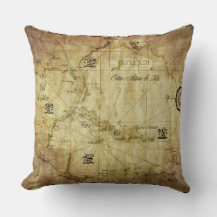 Caribbean - old map throw pillow