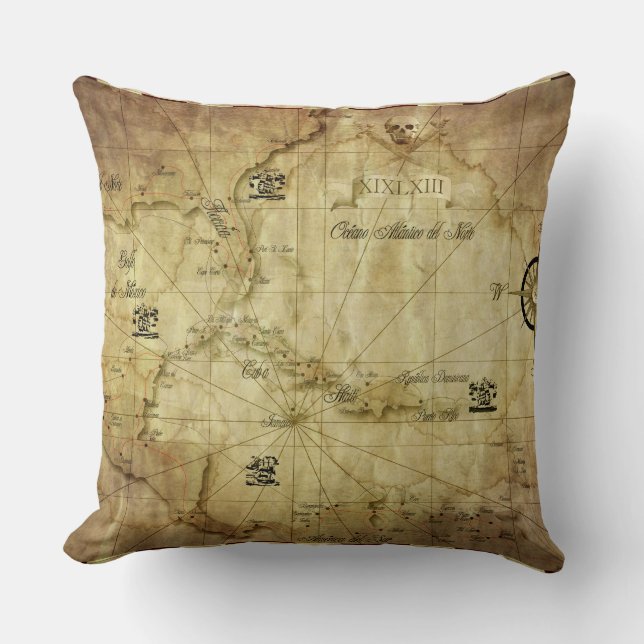 Caribbean - old map throw pillow (Front)