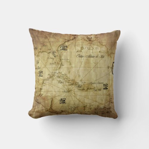 Caribbean _ old map throw pillow
