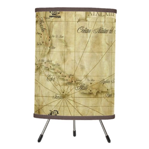Caribbean _ old map V2 Tripod Lamp