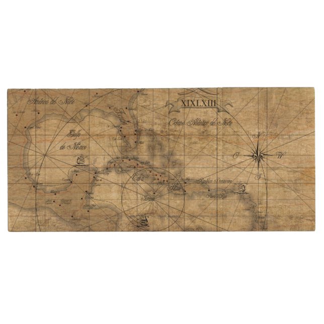 Caribbean - old map wood USB flash drive (Front)