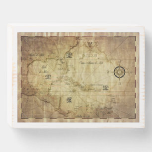 Caribbean - old map wooden box sign