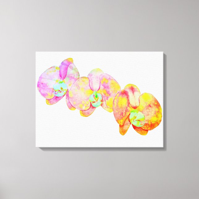 Caribbean orchids, tropical watercolor flowers canvas print (Front)