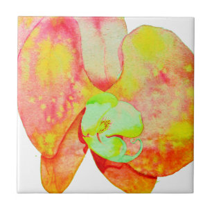Caribbean orchids, tropical watercolor flowers ceramic tile