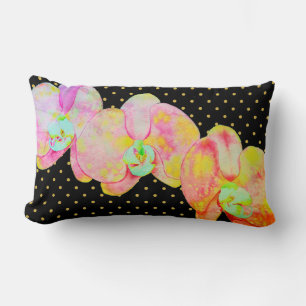 Caribbean orchids, tropical watercolor flowers lumbar pillow