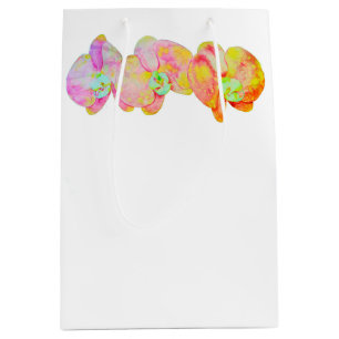 Caribbean orchids, tropical watercolor flowers medium gift bag