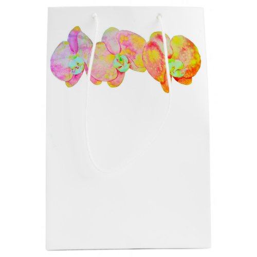 Caribbean orchids tropical watercolor flowers medium gift bag