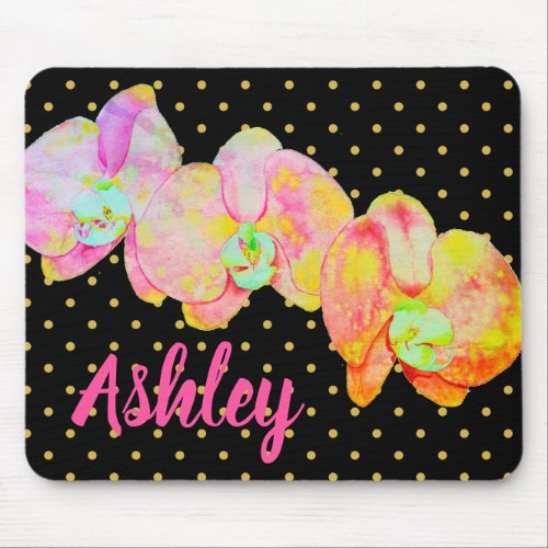 Caribbean orchids tropical watercolor flowers mouse pad