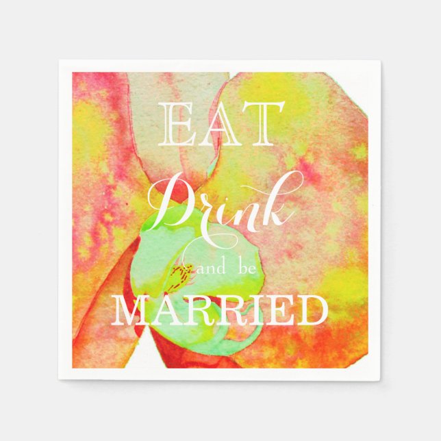 Caribbean orchids, tropical watercolor flowers paper napkins (Front)