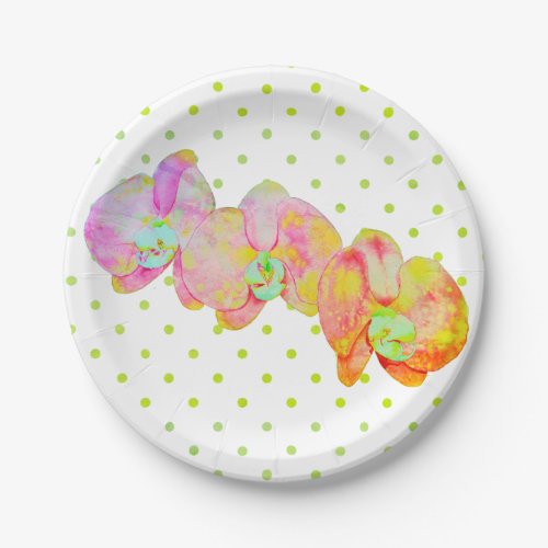 Caribbean orchids tropical watercolor flowers paper plates