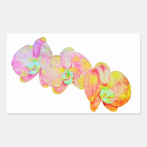 Caribbean orchids tropical watercolor flowers rectangular sticker