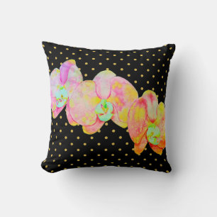 Caribbean orchids, tropical watercolor flowers throw pillow