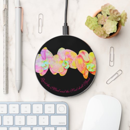 Caribbean orchids tropical watercolor flowers  wireless charger 