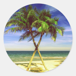 Caribbean Palm Tree Tropical Island Beach Classic Round Sticker