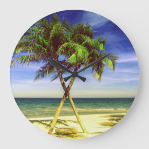 Caribbean Palm Tree Tropical Island Beach Large Clock