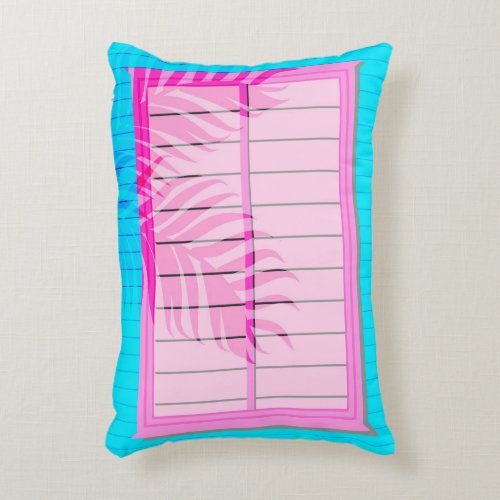 Caribbean Pastel Pink Blue Beach House Windows Accent Pillow