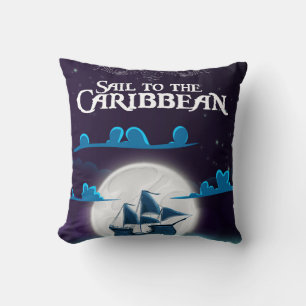 Caribbean Pirate Cartoon Travel print. Throw Pillow