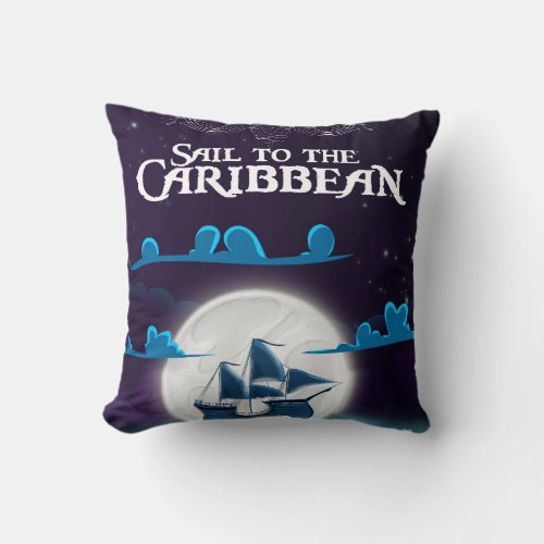 Caribbean Pirate Cartoon Travel print Throw Pillow