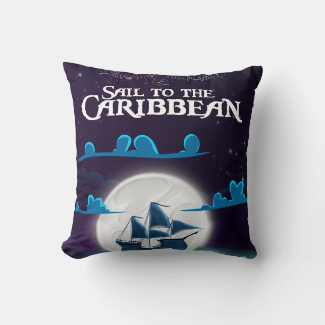 Caribbean Pirate Cartoon Travel print. Throw Pillow (Front)