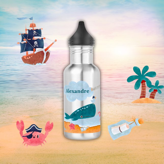 Caribbean Pirates Island Ocean Whale Boys Stainless Steel Water Bottle (Creator Uploaded)
