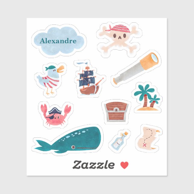 Caribbean Pirates Island Ocean Whale Boys Sticker (Sheet)