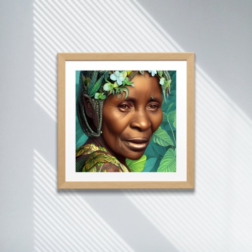 Caribbean Queen Black Woman Flower Portrait Poster