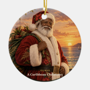 Caribbean Santa Christmas Ornament Island Sunset
