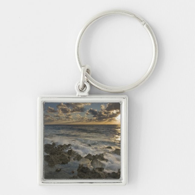 Caribbean Sea, Cayman Islands.  Crashing waves 2 Keychain (Front)