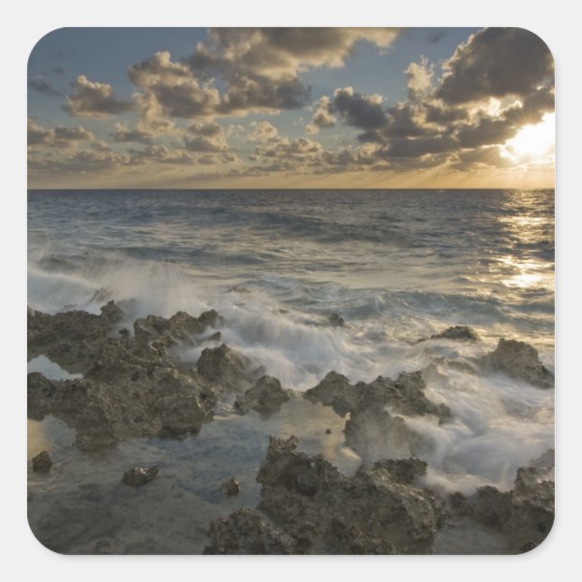 Caribbean Sea, Cayman Islands.  Crashing waves 2 Square Sticker (Front)