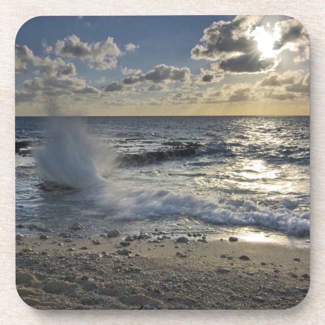 Caribbean Sea, Cayman Islands.  Crashing waves Beverage Coaster (Front)