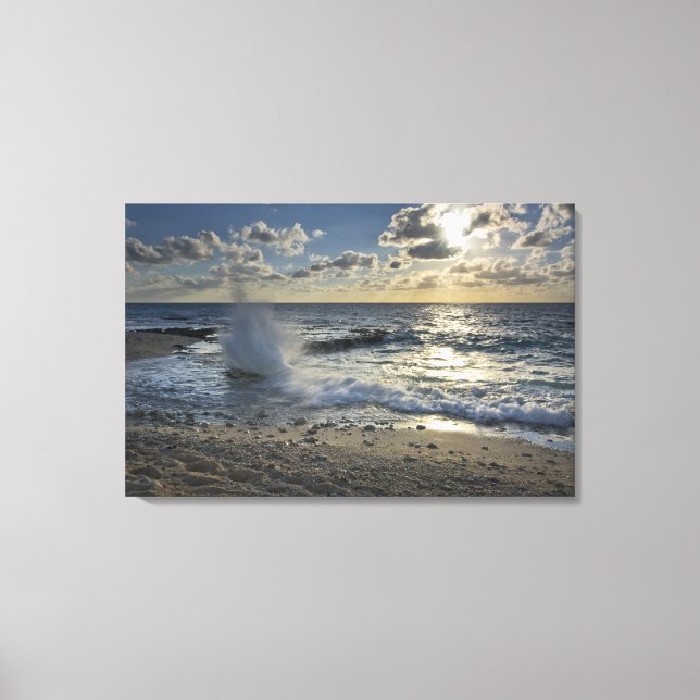 Caribbean Sea, Cayman Islands.  Crashing waves Canvas Print (Front)