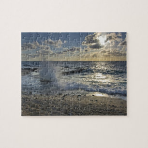 Caribbean Sea, Cayman Islands. Crashing waves Jigsaw Puzzle