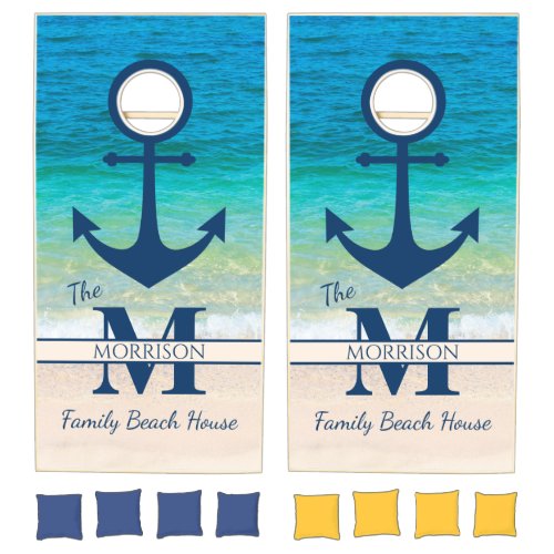 Caribbean Sea Monogram Beach House Anchor Family Cornhole Set