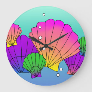 Caribbean Sea Shells with Bubbles Large Clock