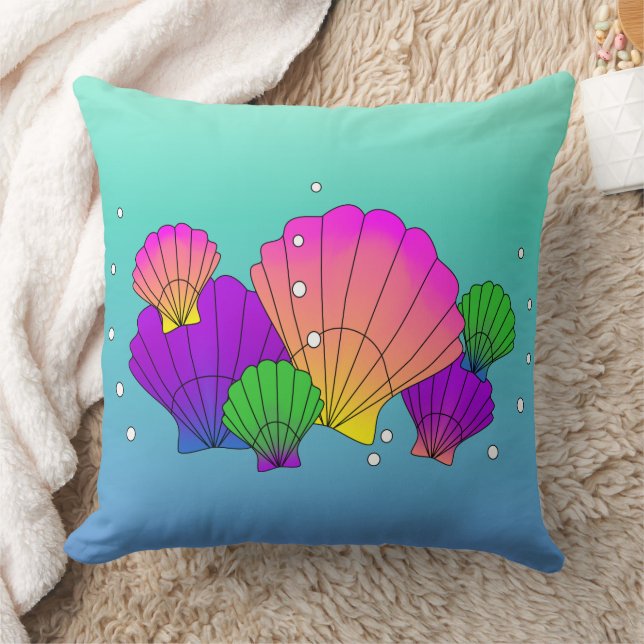 Caribbean Sea Shells with Bubbles Throw Pillow (Blanket)